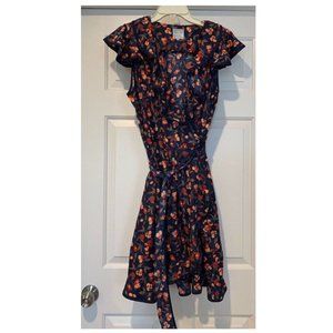 ANTHROPOLOGIE HI THERE KAREN CHERRY PRINT WRAP, RUFFLE DRESS SZ 8